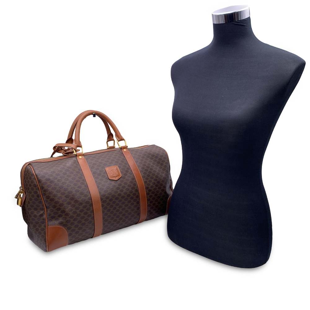 CELINE Vintage Brown Macadam Canvas Duffel Duffle Weekend Bag - Picture 2 of 8